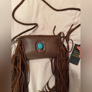 American Darling Turquoise Stone Fringe Crossbody
